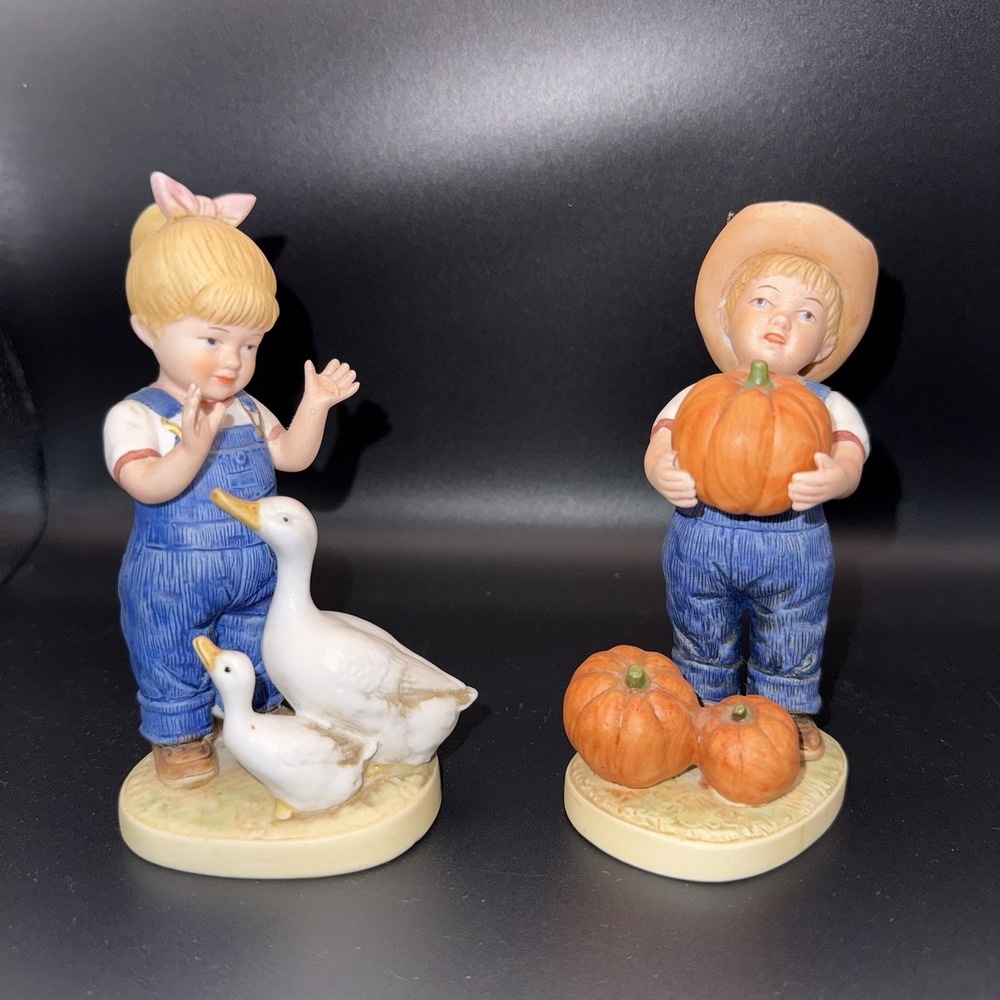 HOMCO Denim Days 1987 Retired LET US GIVE THANKS  Danny & Debbie Figurines 5"